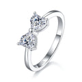 Heart Bow Tie Moissanite Promise Ring, 1 Carat D Color VVS1 Two-Stone S925 Silver Platinum Plated Ring With GRA Certificate, US Size 5-9.
