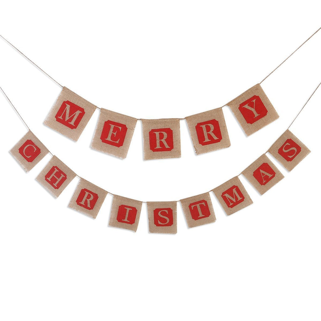 Merry Christmas Sackcloth Banner Decor