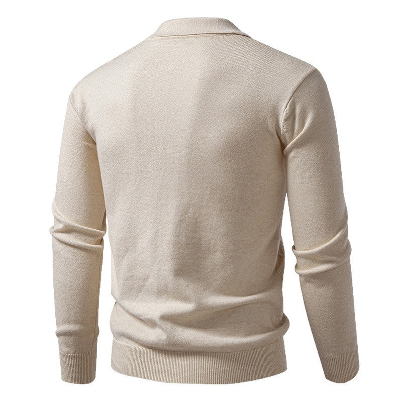 Twist-knit Cardigan Solid-color Lapel-neck Knit Sweater
