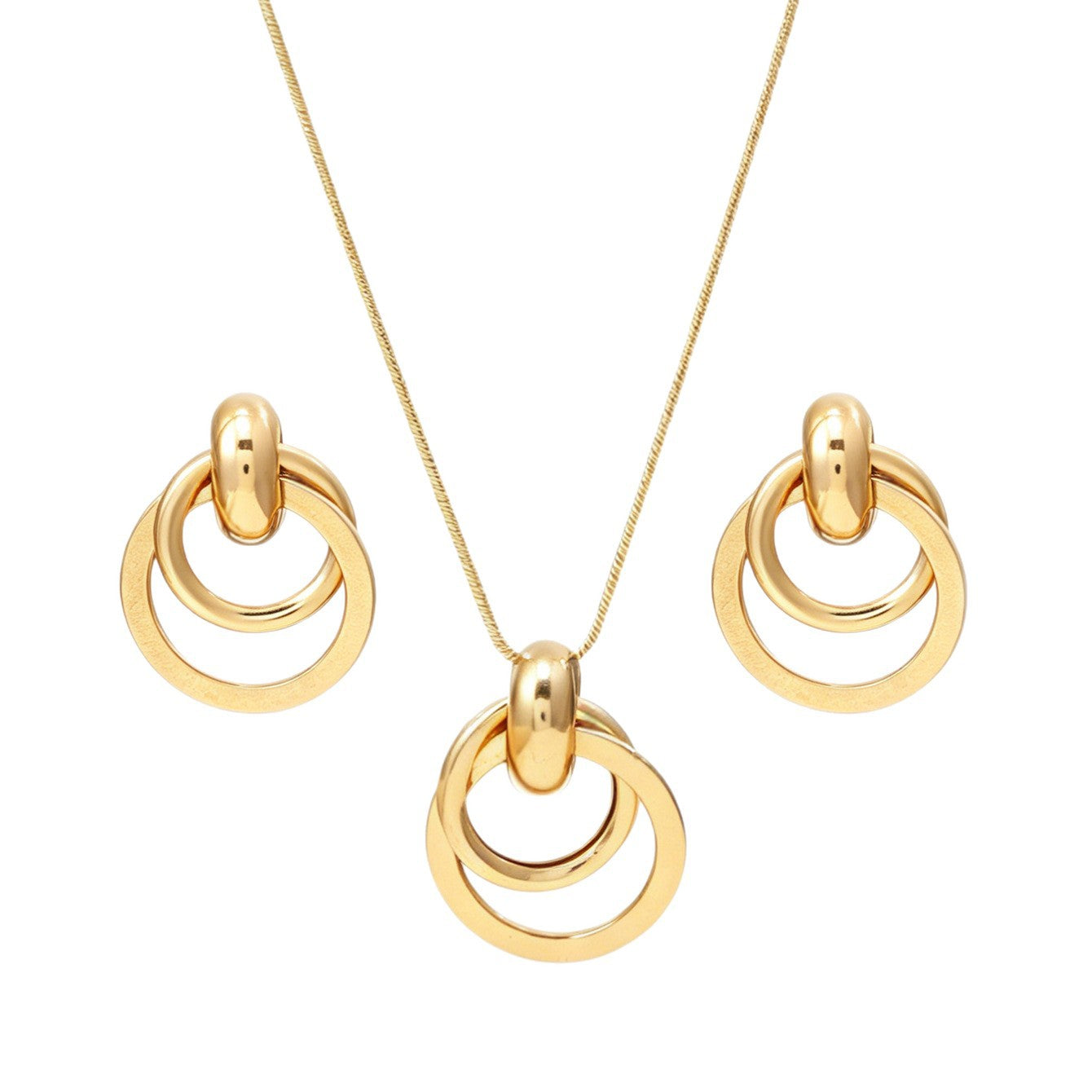 Cross-border European American Daily Versatile Metal Geometric Circle Jewelry Set, Premium Texture Matching Necklace & Stud Earrings For Women