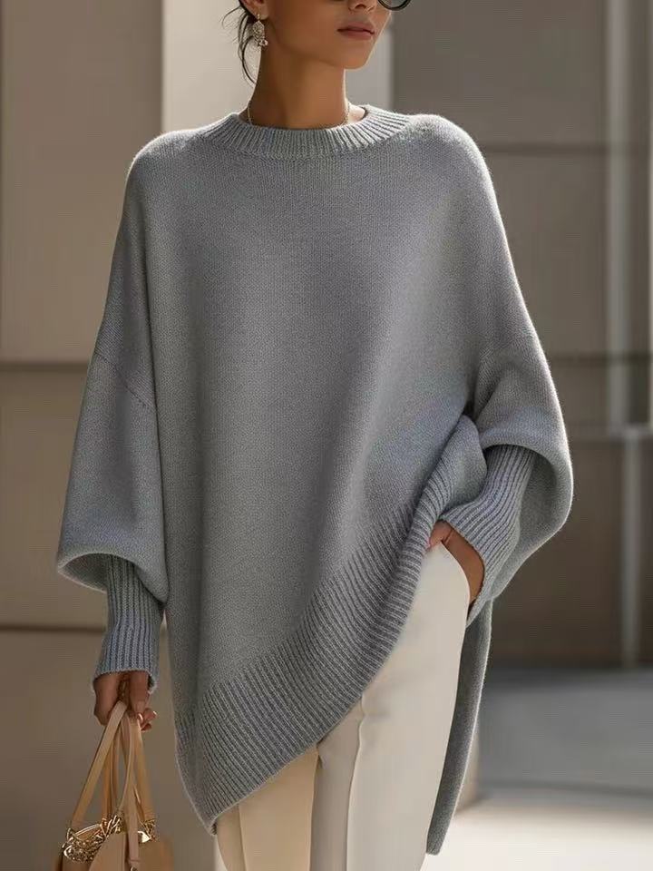 Women's Thick Knitted Pullover Sweater Loose Fit Round Neck Casual All-Match Top For Autumn Winter
