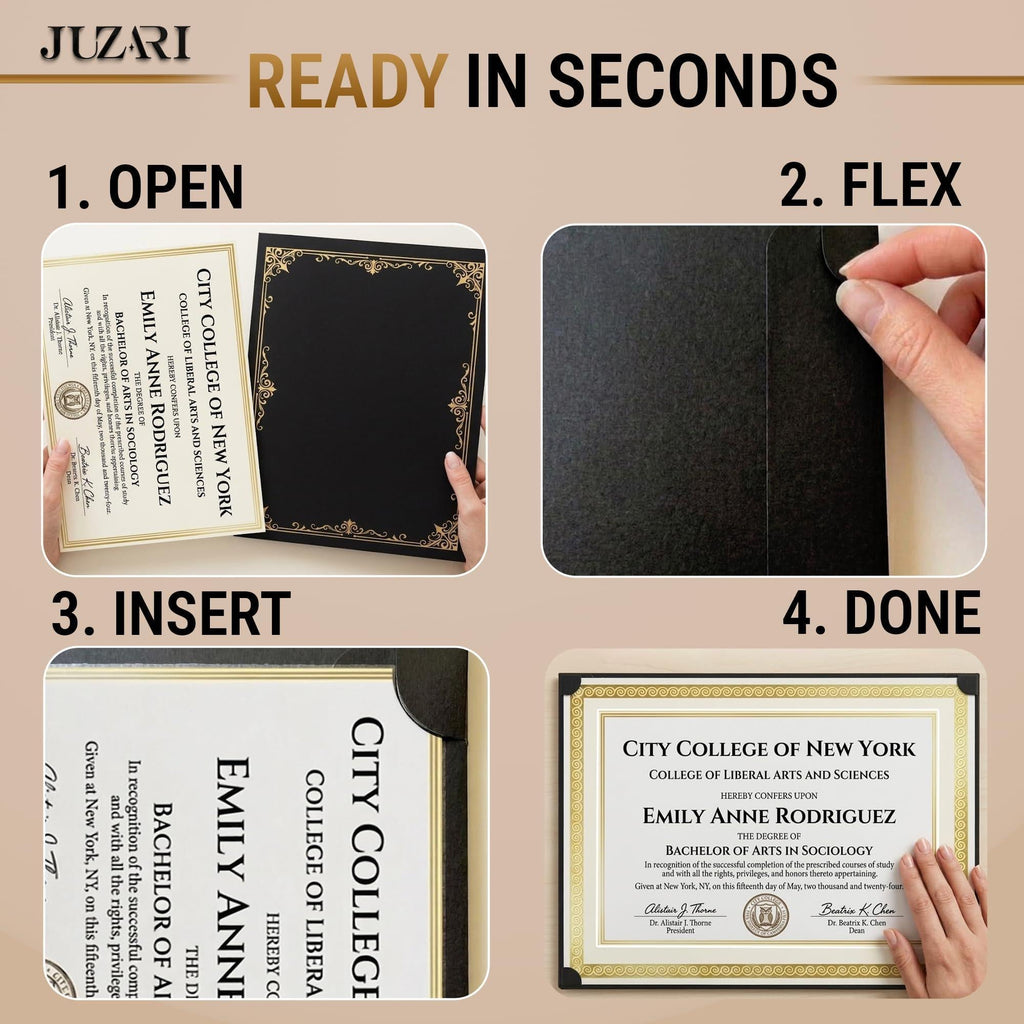 30 Pack Single Sided Certificate Holders 8.5x11 Black Award Certificate Folders with Gold Foil Border Cardstock Covers Letter Size Graduation Certificate Sleeves Protective Diploma Holders Bulk