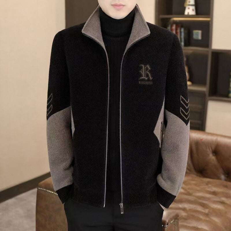 Mens Stand-Neck Jacket With Fleece Lining And Thickened Outerwear