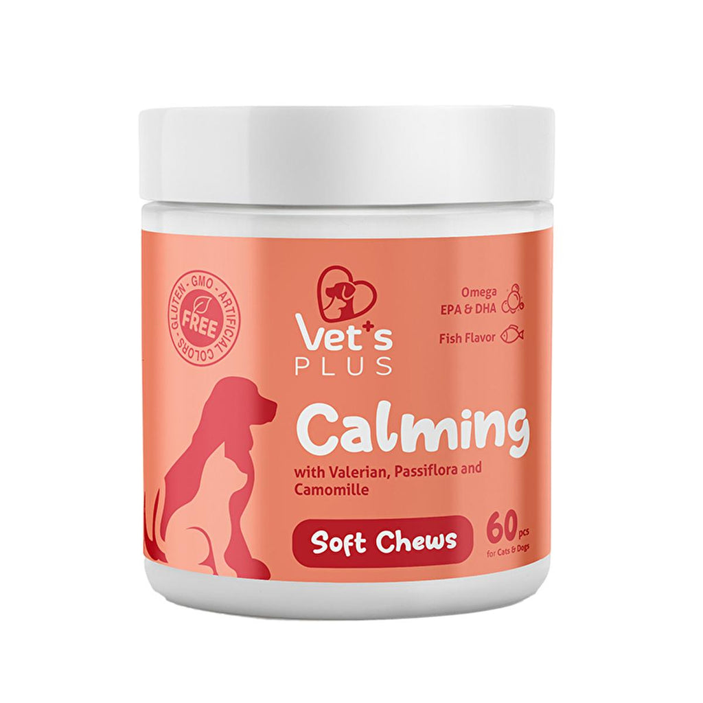 Vet's Plus Calming Chewable Tablets for Cats and Dogs - Natural Stress Relief & Anxiety Support - Gluten-Free, GMO-Free, 60 Count
