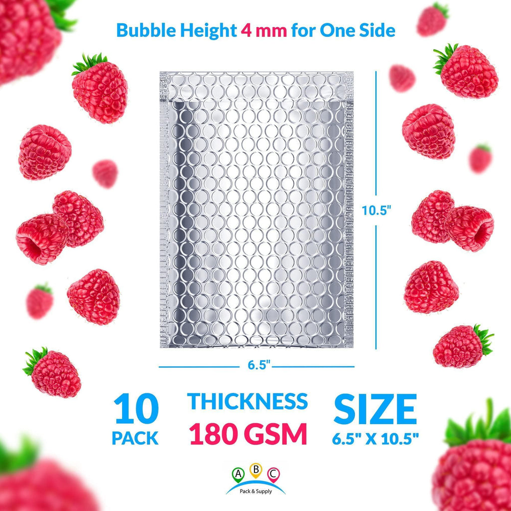 Thermal Bubble Mailer 6.5 x 10.5 Inch Pack of 10 Metallic Bubble Envelopes Foil Insulated Mailers for Cold Shipping Padded Envelopes Waterproof. Cold Insulated Shipping Bags