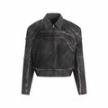 Short Gray Padded Shoulder Denim Coat