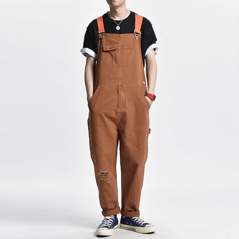 Retro Mens Distressed Denim Casual Suspender Overalls