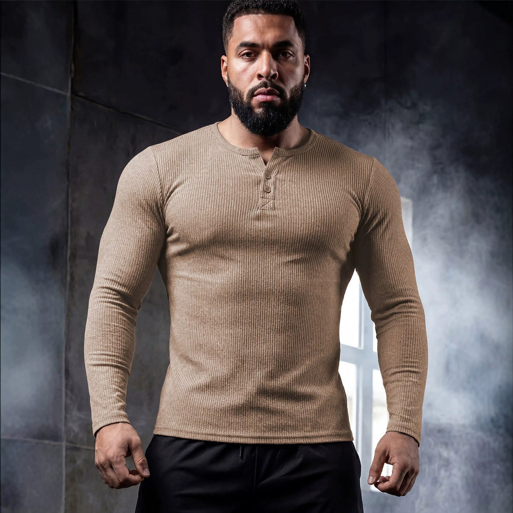 Muscle-fit Sporty-casual Half-button-down Long-sleeve