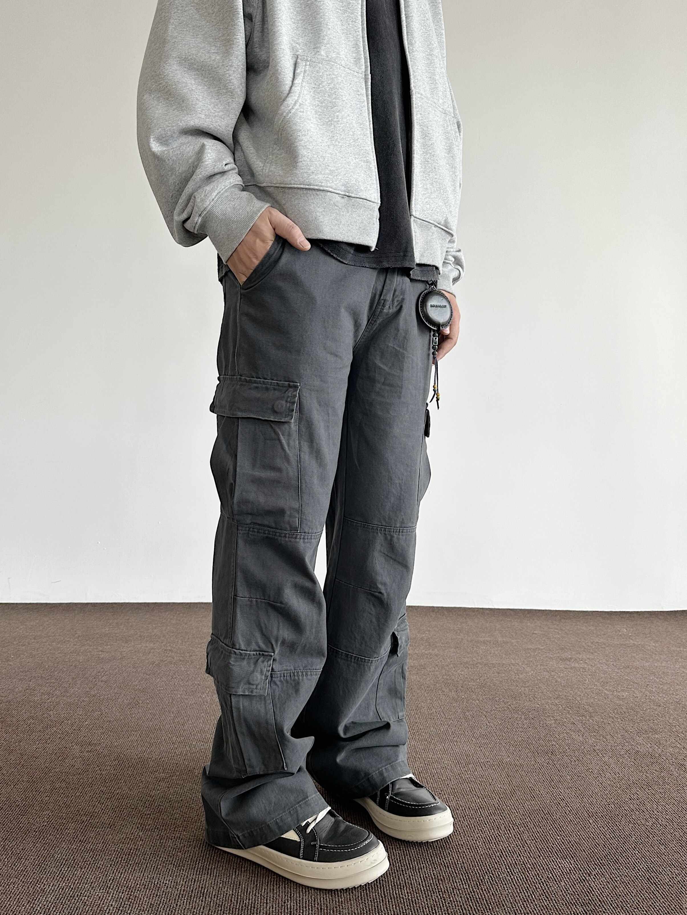 Retro Brushed Distressed Loose Straight Cargo Pants