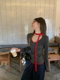 Spicy Girl-style Contrast-color Snood With Striped Long Sleeves For Layering