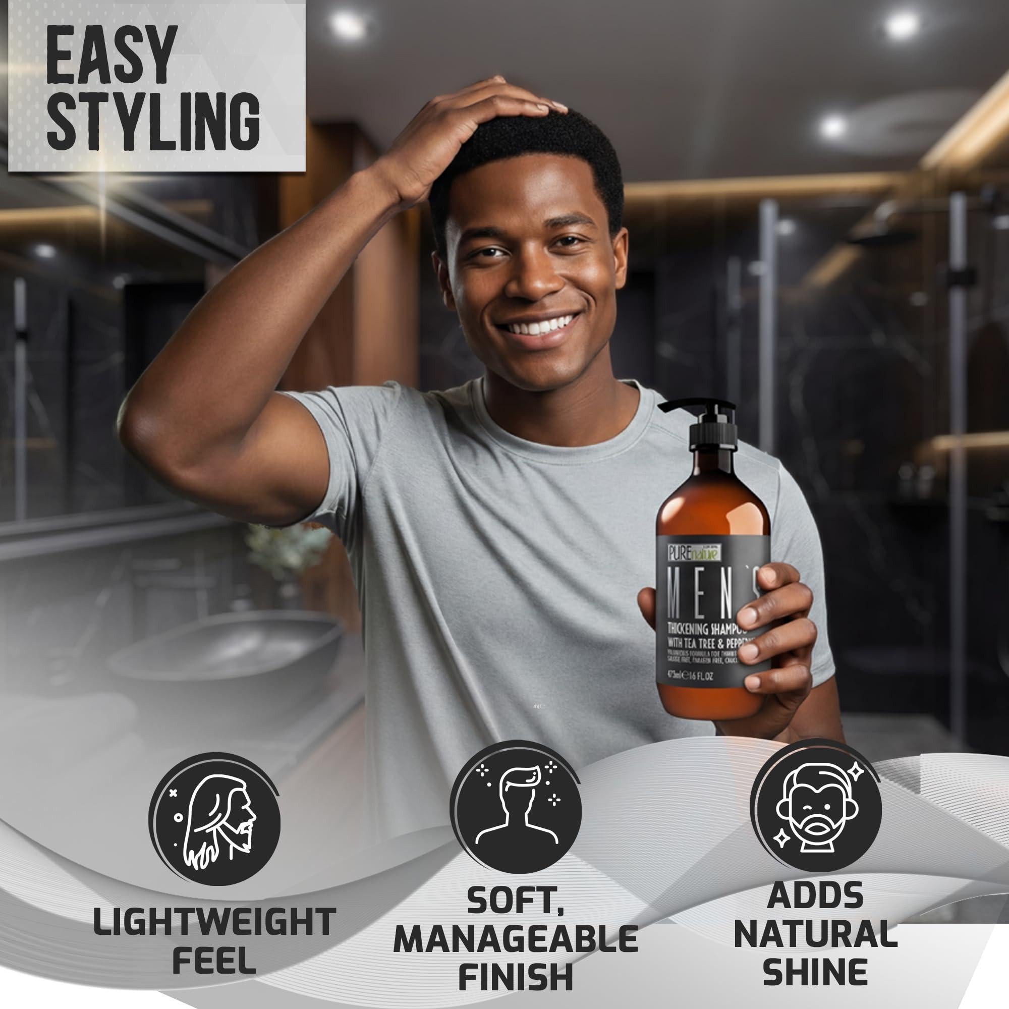 Mens Shampoo Sulfate Free for Thinning Hair 16 Fl Oz Volumizing and Hair Thickening Salon Grade Professional Formula for Thin and Fine Hair Men Strengthening Paraben Free Shampoo