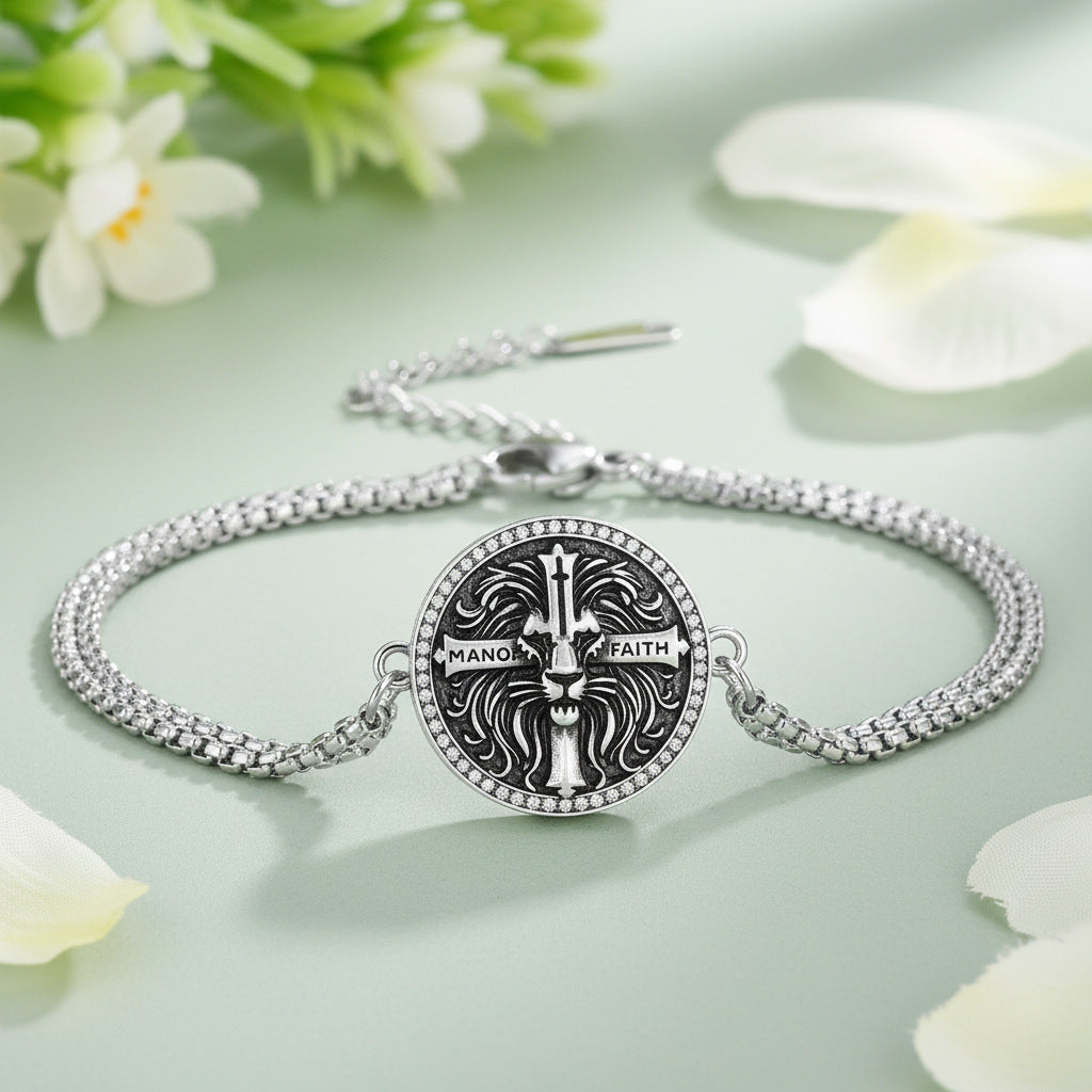 Retro New-style Round Cross Lion Bracelet