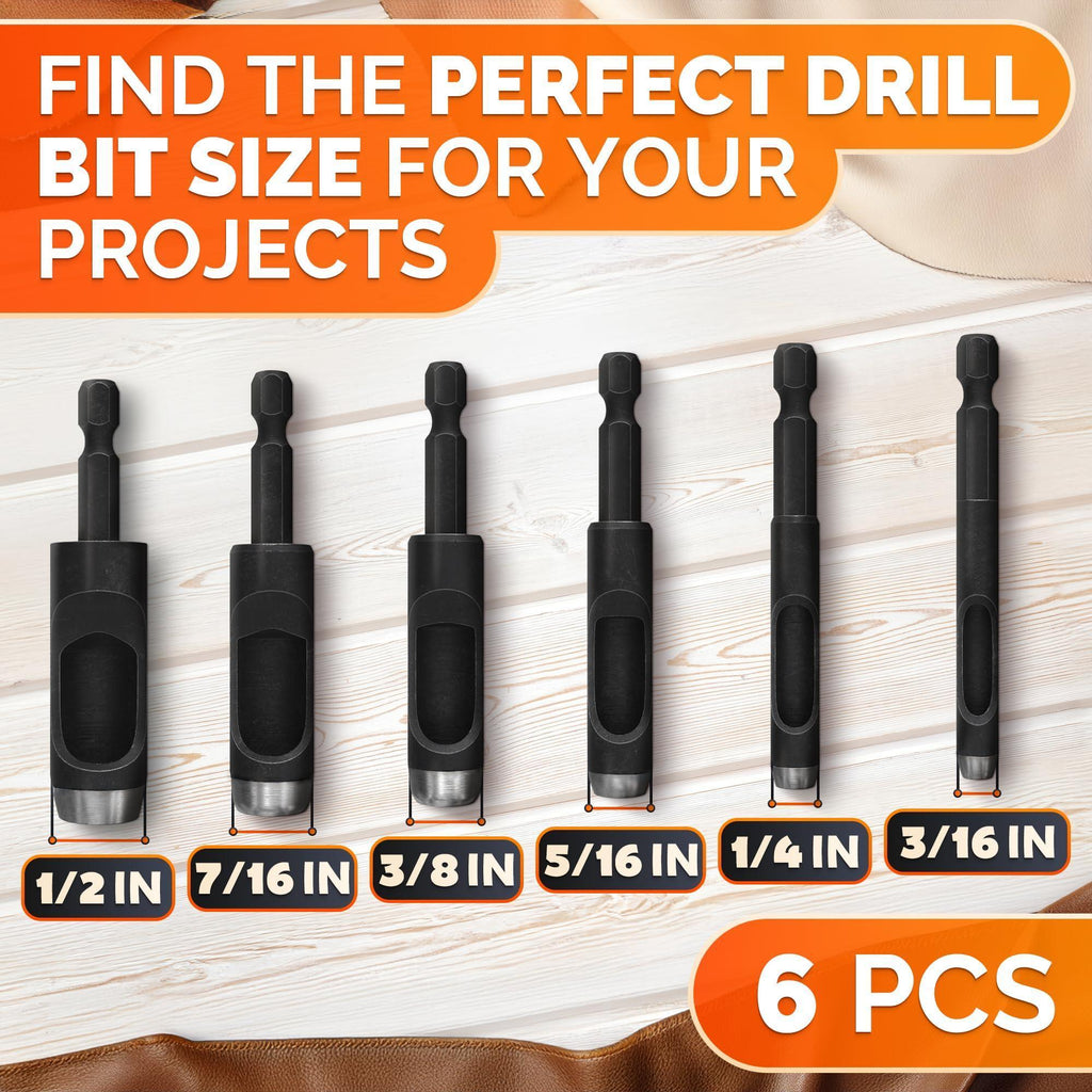 Leather Hole Punch Tool Set   6 Pcs Drill Bits 3 16  1 4  5 16  3 8  7 16  1 2    High Precision Leather Punch Tool for Belts Fabric and Crafts   Durable Carbon Steel Sharp and Efficient