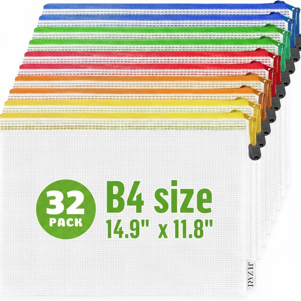32 Pack Large Mesh Zipper Pouch B4 12x15in Game Bags for Puzzle and Toy Storage Bags Board Game Storage Zip Plastic Mesh Bags for Toys & Playroom Organization and Storage Zippered Pouches Folder