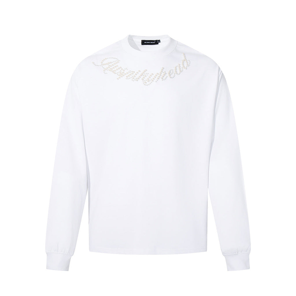 Beaded Letter Pearl Heavyweight Crewneck Hoodie For Couples