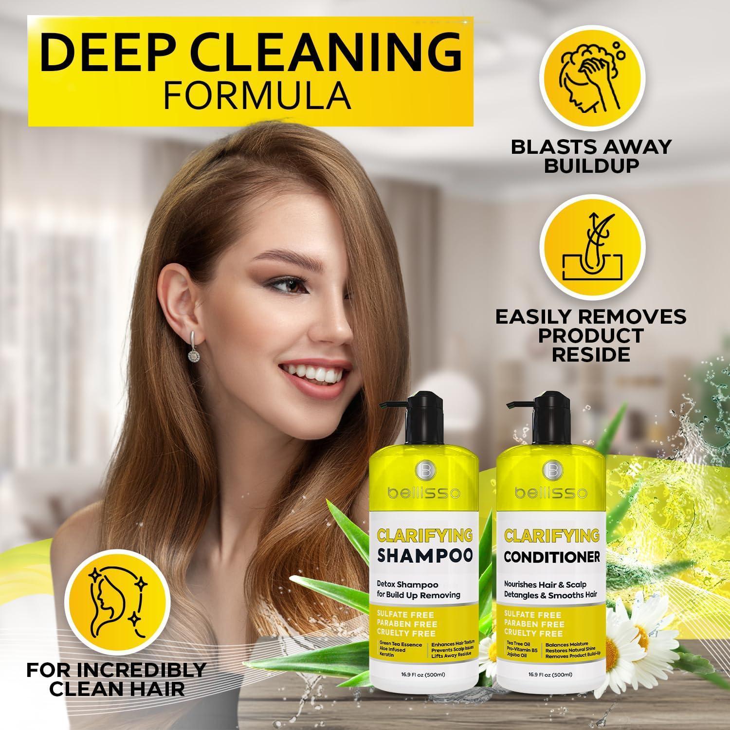Clarifying Shampoo and Conditioner Set Sulfate Free Hair Care Products for Women and Men Build Up Remover for Curly Straight Color Treated Oily and Black Hair Hydrating Dry Split Ends Formula