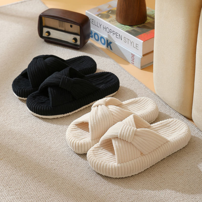 Womens Cross-pattern Corduroy Cotton Slippers