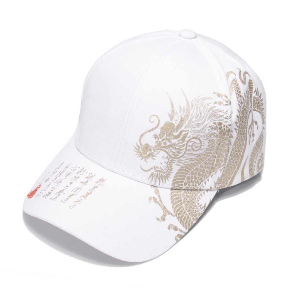 Men's And Women's Matching Dragon Pattern Embroidered Gold Lettering Printed Street Style Baseball Cap, Suitable For Outdoor Outings, Photography And Daily Use