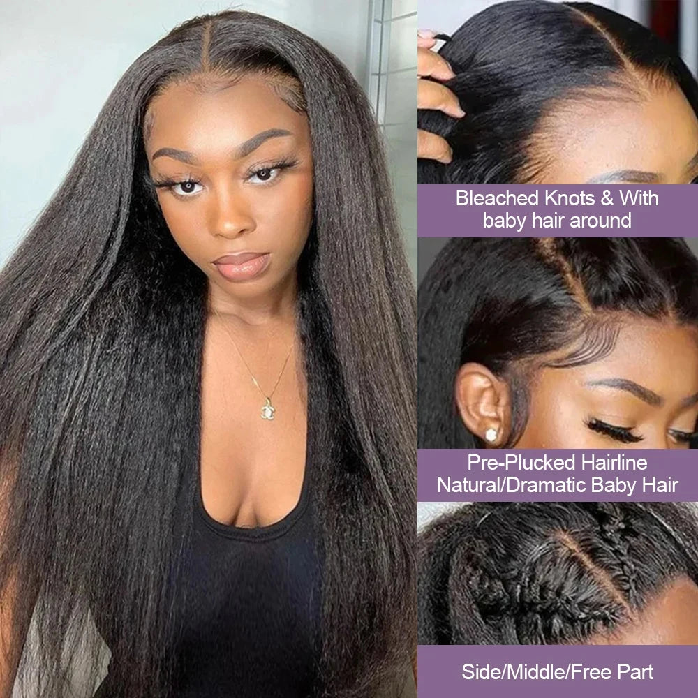 250% Density Kinky Straight Wig Made from Human Hair Featuring a 13X4 HD Lace Front Ideal for Women This Glueless Frontal Wig
