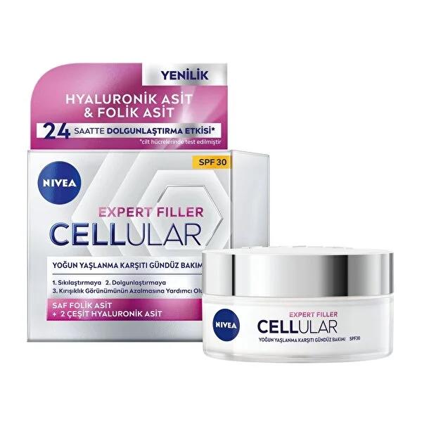 Nivea Anti-Aging Day Cream with SPF30, Hyaluronic Acid & Folic Acid - 24 Hour Hydration & Plumping Effect