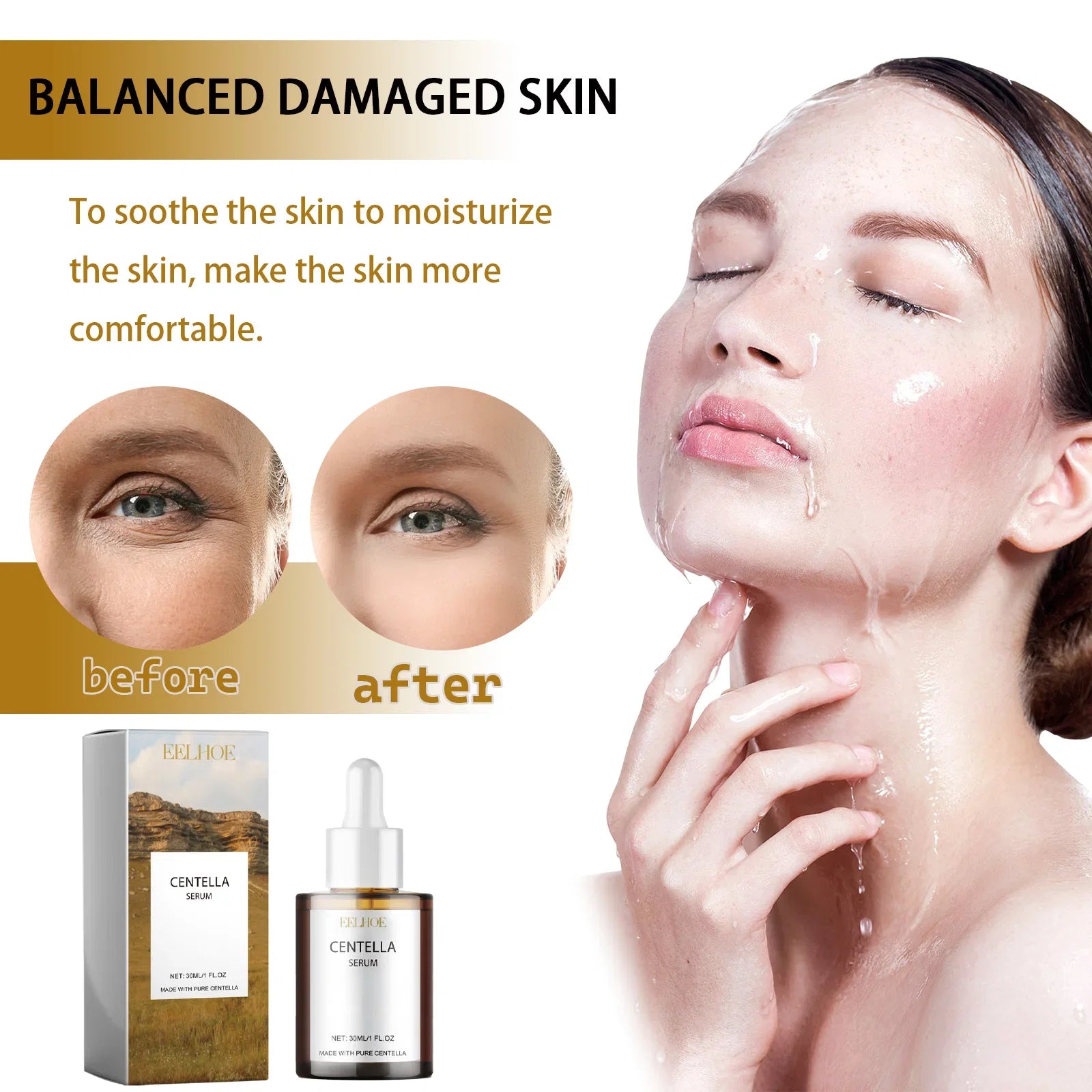 Centella Asiatica Skin Serum - Deep Moisturize & Replenish Care Essence Improve Skin Health Relieve Dry & Discomfort
