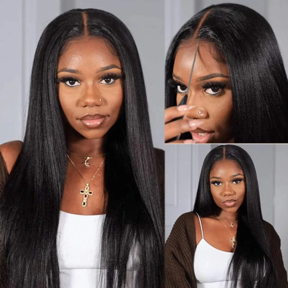 250% Density Kinky Straight Wig Made from Human Hair Featuring a 13X4 HD Lace Front Ideal for Women This Glueless Frontal Wig