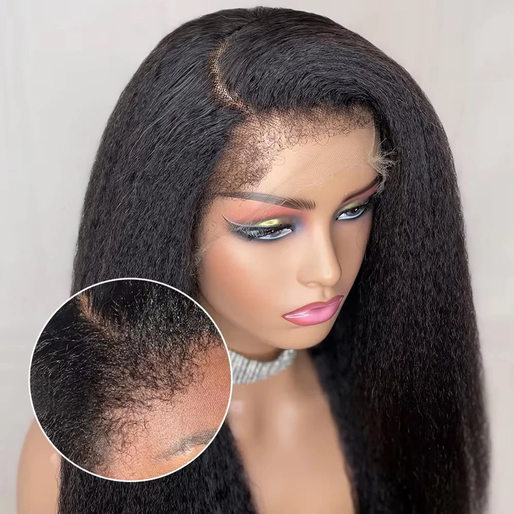 250% Density Kinky Straight Wig Made from Human Hair Featuring a 13X4 HD Lace Front Ideal for Women This Glueless Frontal Wig