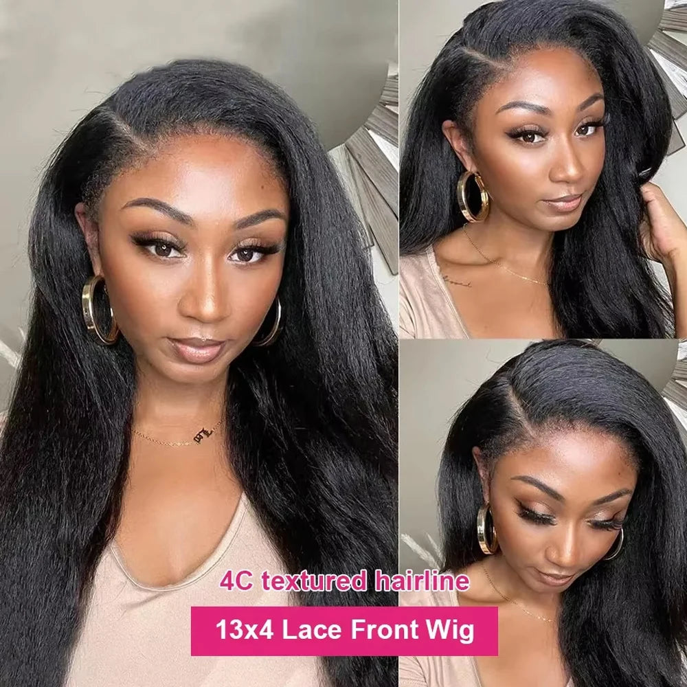 250% Density Kinky Straight Wig Made from Human Hair Featuring a 13X4 HD Lace Front Ideal for Women This Glueless Frontal Wig