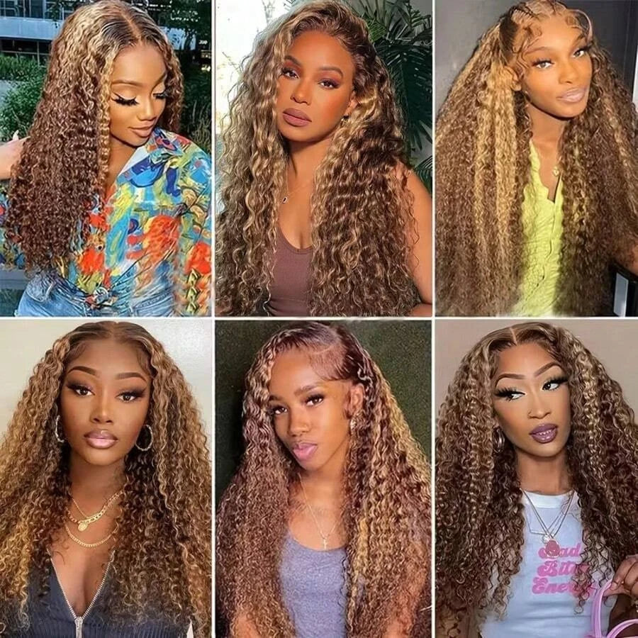 28 30Inch Highlight Wig Human Hair Honey Blonde Brown Lace Front Wigs Deep Curly Human Hair Wig Wave 13x4 Lace Frontal Wigs 200