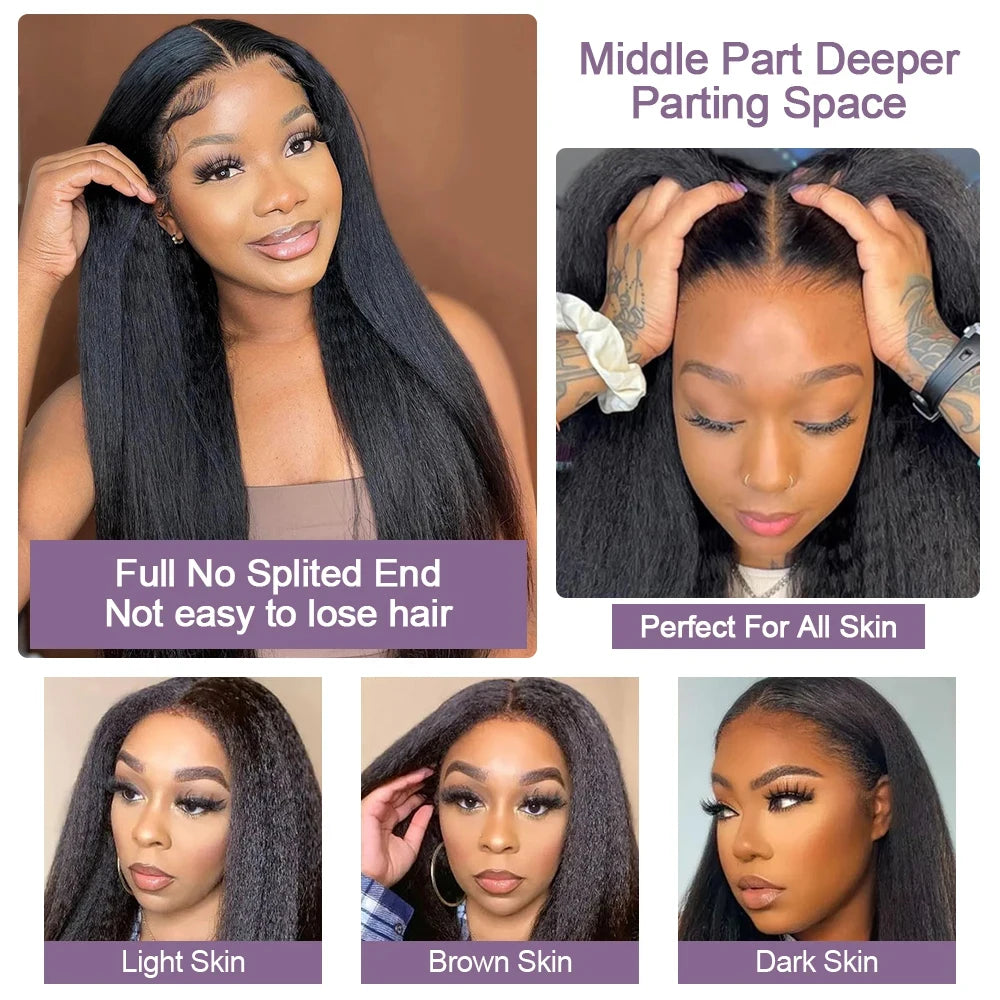 250% Density Kinky Straight Wig Made from Human Hair Featuring a 13X4 HD Lace Front Ideal for Women This Glueless Frontal Wig
