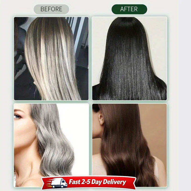 Hair Dye Shampoo 3 in 1 Black Dark Brown Hair Color Shampoo Gray Coverage Herbal Natural Plant Based Coloring Women Men