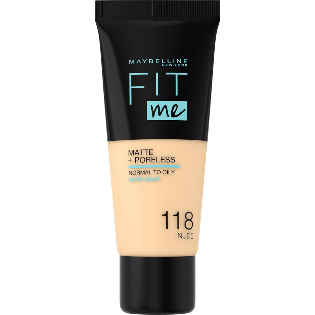 Maybelline Fit Me Matte + Poreless Liquid Foundation: Natural Matte Finish, Minimizes Pores & Controls Oil (118 Nude)