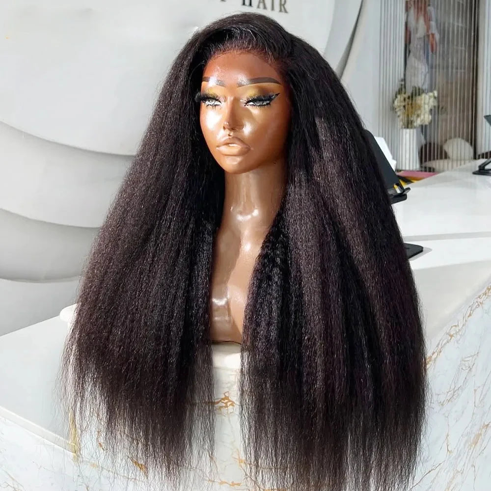 250% Density Kinky Straight Wig Made from Human Hair Featuring a 13X4 HD Lace Front Ideal for Women This Glueless Frontal Wig