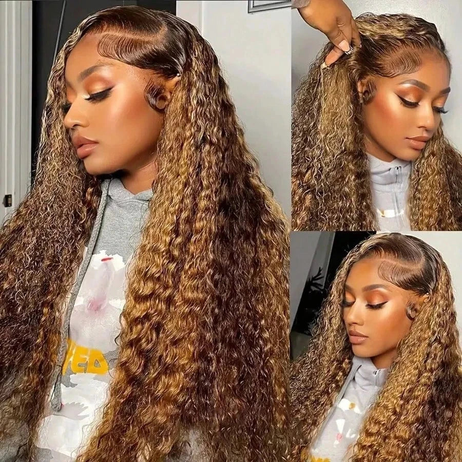 28 30Inch Highlight Wig Human Hair Honey Blonde Brown Lace Front Wigs Deep Curly Human Hair Wig Wave 13x4 Lace Frontal Wigs 200