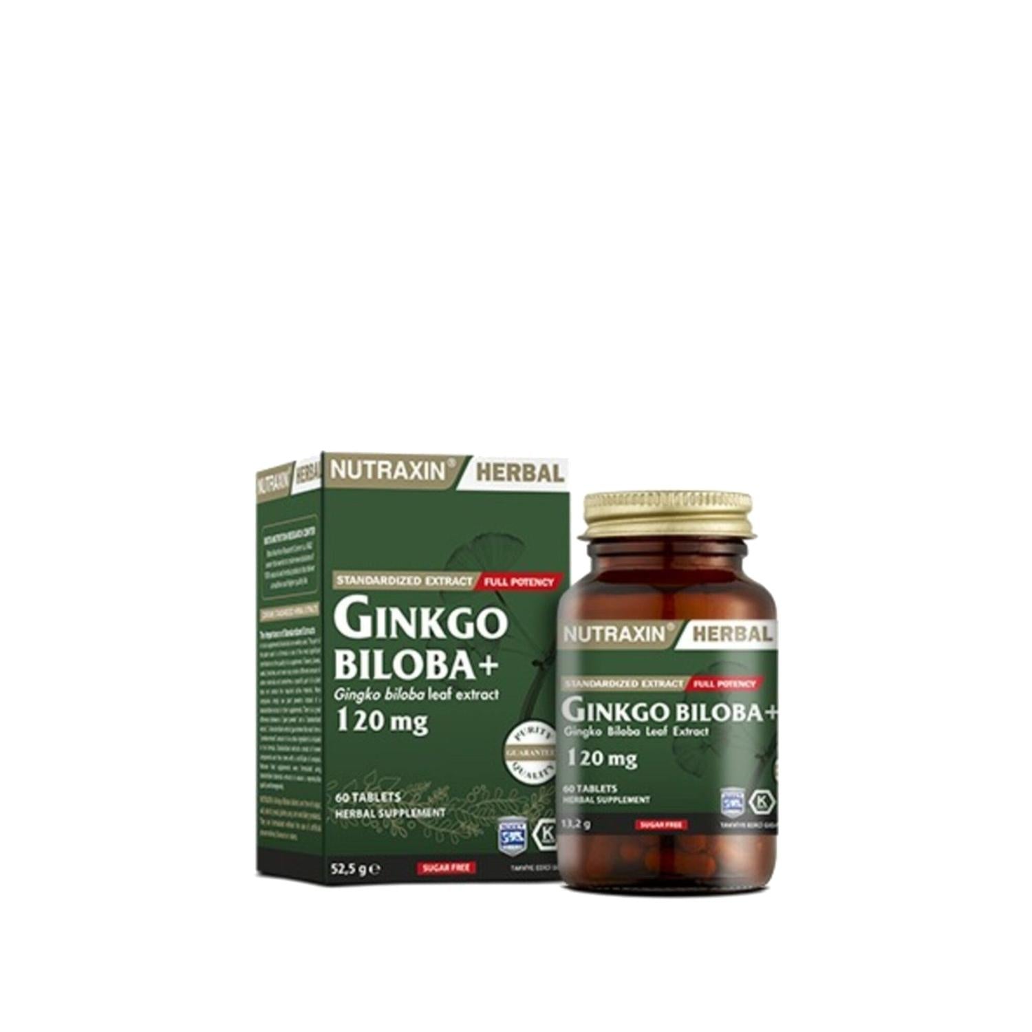 Nutraxin Ginkgo Biloba Supplement - 60 Capsules for Cognitive Support and Memory Enhancement
