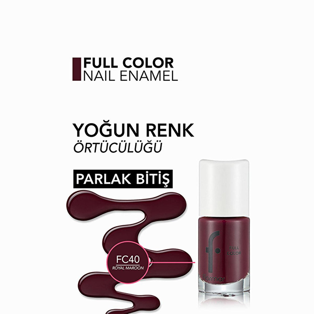 Flormar Full Color Extra Pigmented Nail Polish - Royal Maroon - High Pigmentation Nail Polish