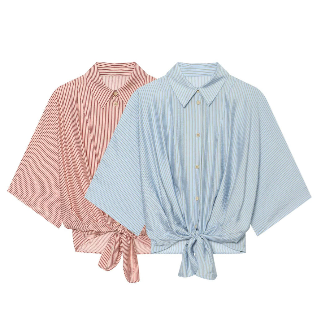 Versatile knot embellished striped shirt