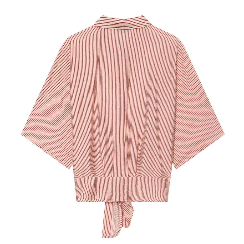 Versatile knot embellished striped shirt
