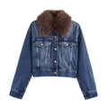 Shorts flip synthetic fur denim jacket