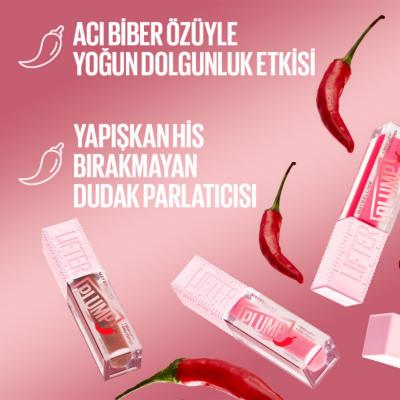 Maybelline Lifter Plump Lip Gloss - Non-Sticky, Long-Lasting Plumping Effect - 006 Hot Chili