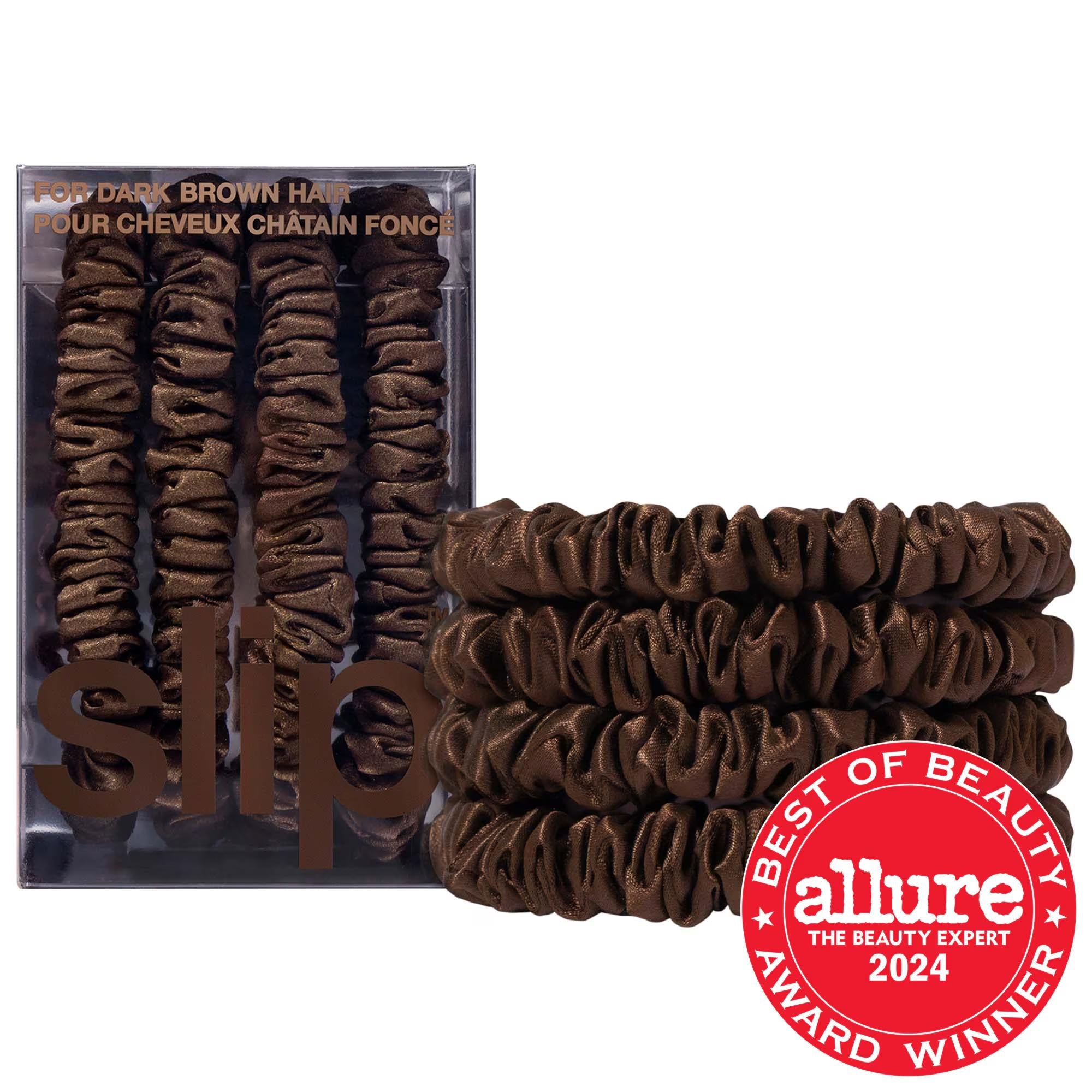 Slip Slipsilk Silk Skinny Scrunchies - 4 Pack, Anti-Crease Mulberry Silk Hair Ties for All Hair Types