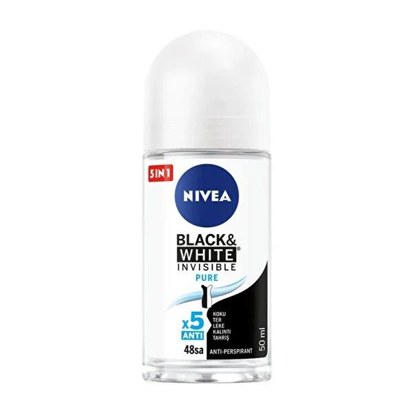 Nivea Invisible Black & White Pure Roll-On Deodorant: 48H Odor & Anti-Stain Protection, Alcohol-Free Formula