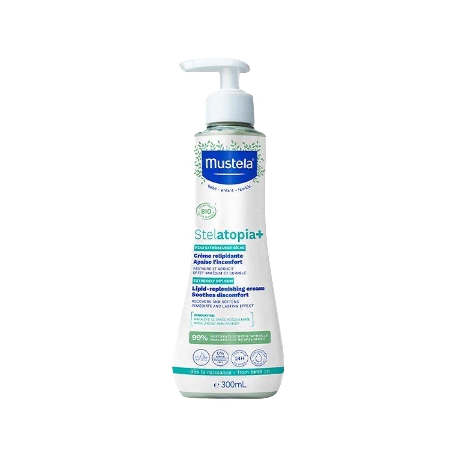 Mustela Stelatopia Lipid-Replenishing Cream 300ml - Gentle Moisturizing Cream for Dry & Sensitive Skin