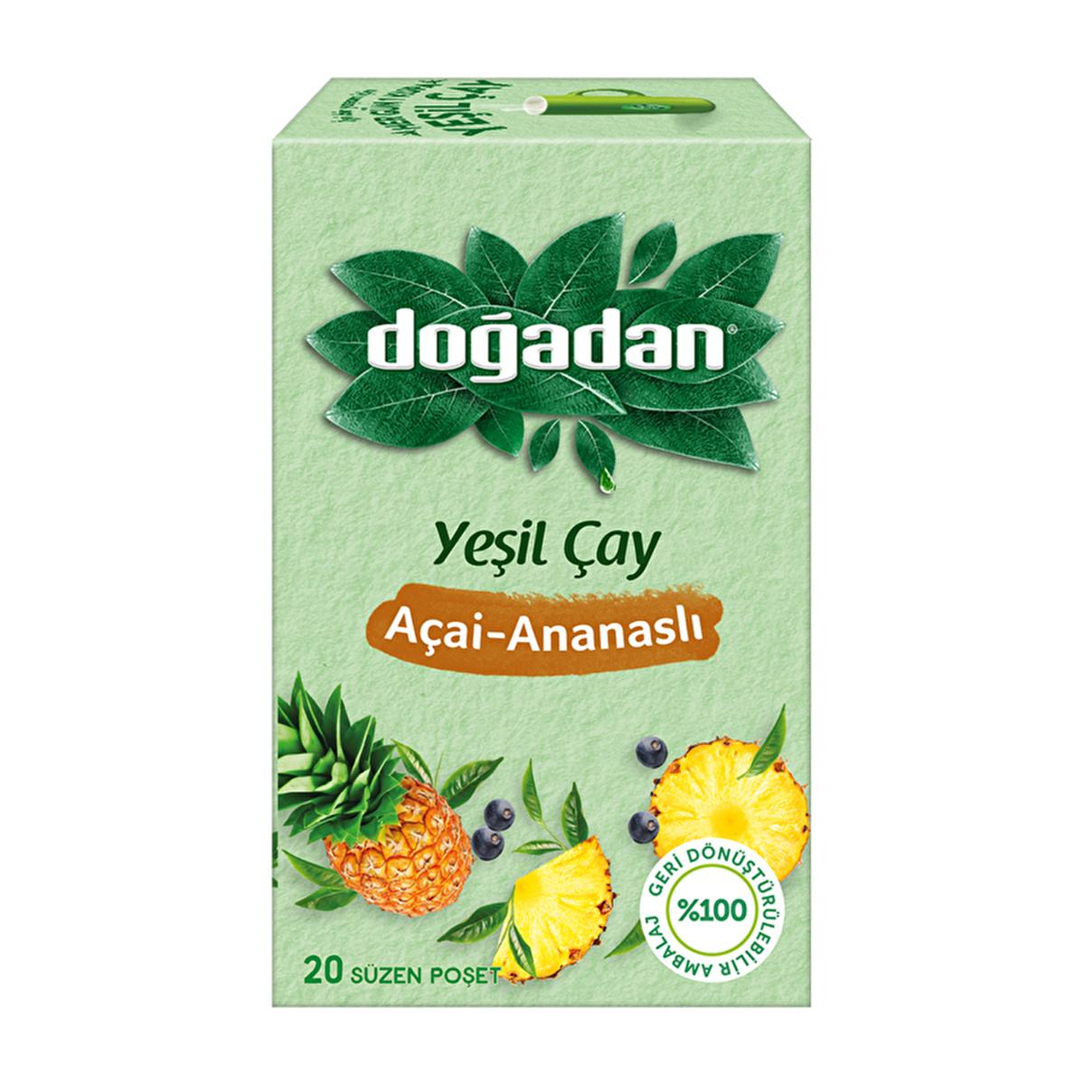 Doğadan Green Tea with Açai and Ananas Flavor - Antioxidant Rich, Stevia Sweetened Herbal Tea