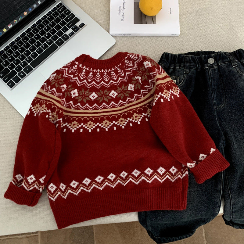 Red sweater for children and baby girls