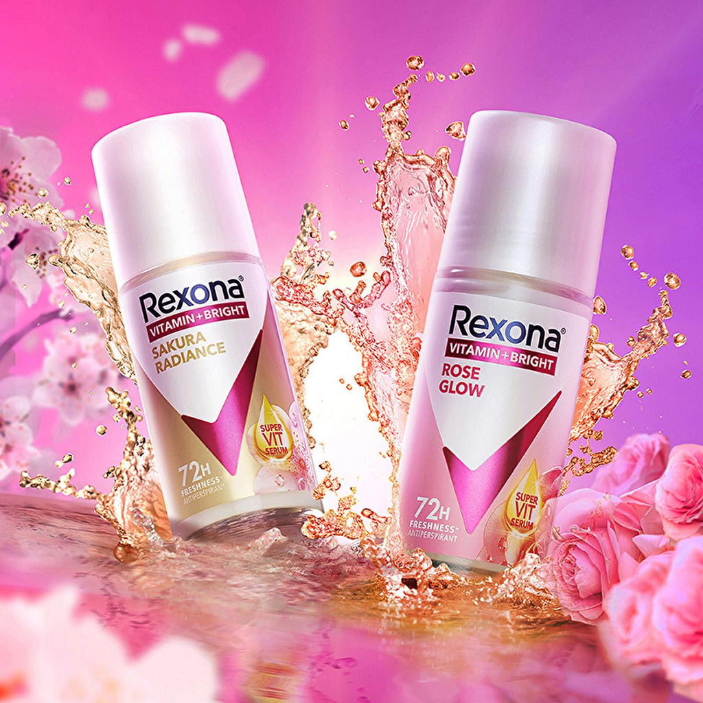 Rexona Vitamin + Bright Roll-On Deodorant for Women - 72 Hour Protection, Sustainable Glass Packaging