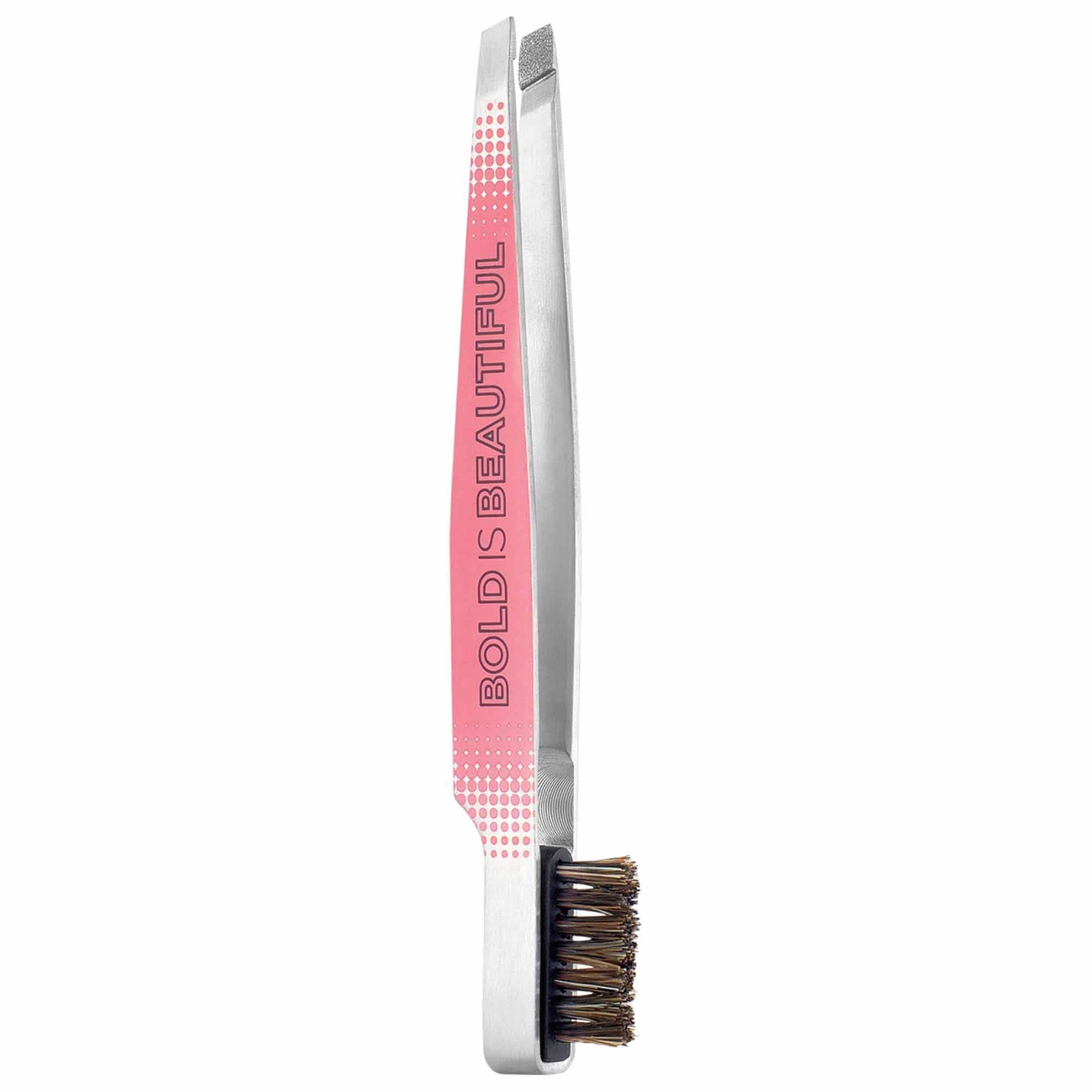 Grooming Tweezer: Diamond Dust Slanted Eyebrow Tweezers & Brow Brush - Precise Shaping & Fine Hair Removal