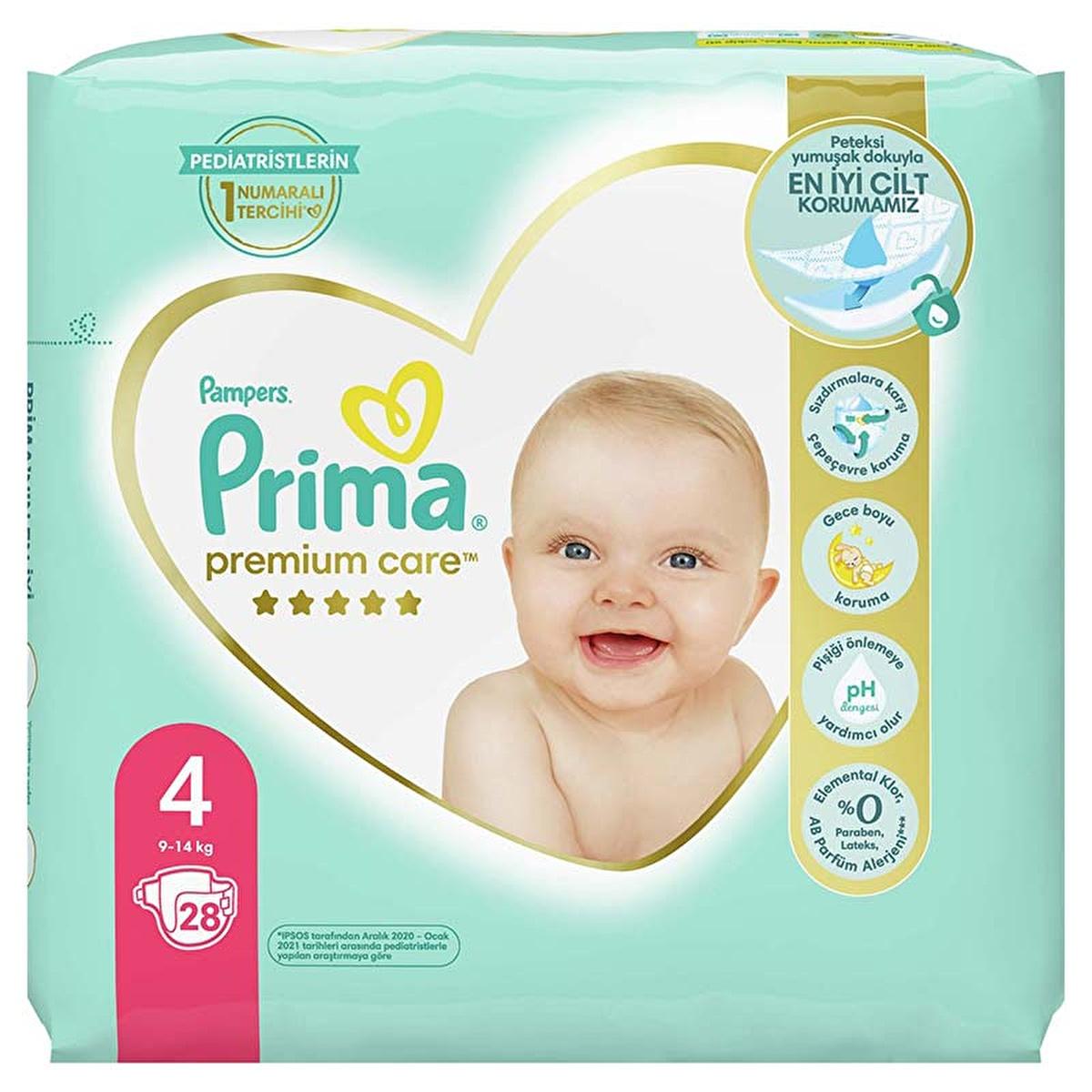 Prima Premium Care Baby Diapers, Size 4, 28 Count - Soft, Leakproof, and Dermatologically Tested Diapers for Sensitive Skin