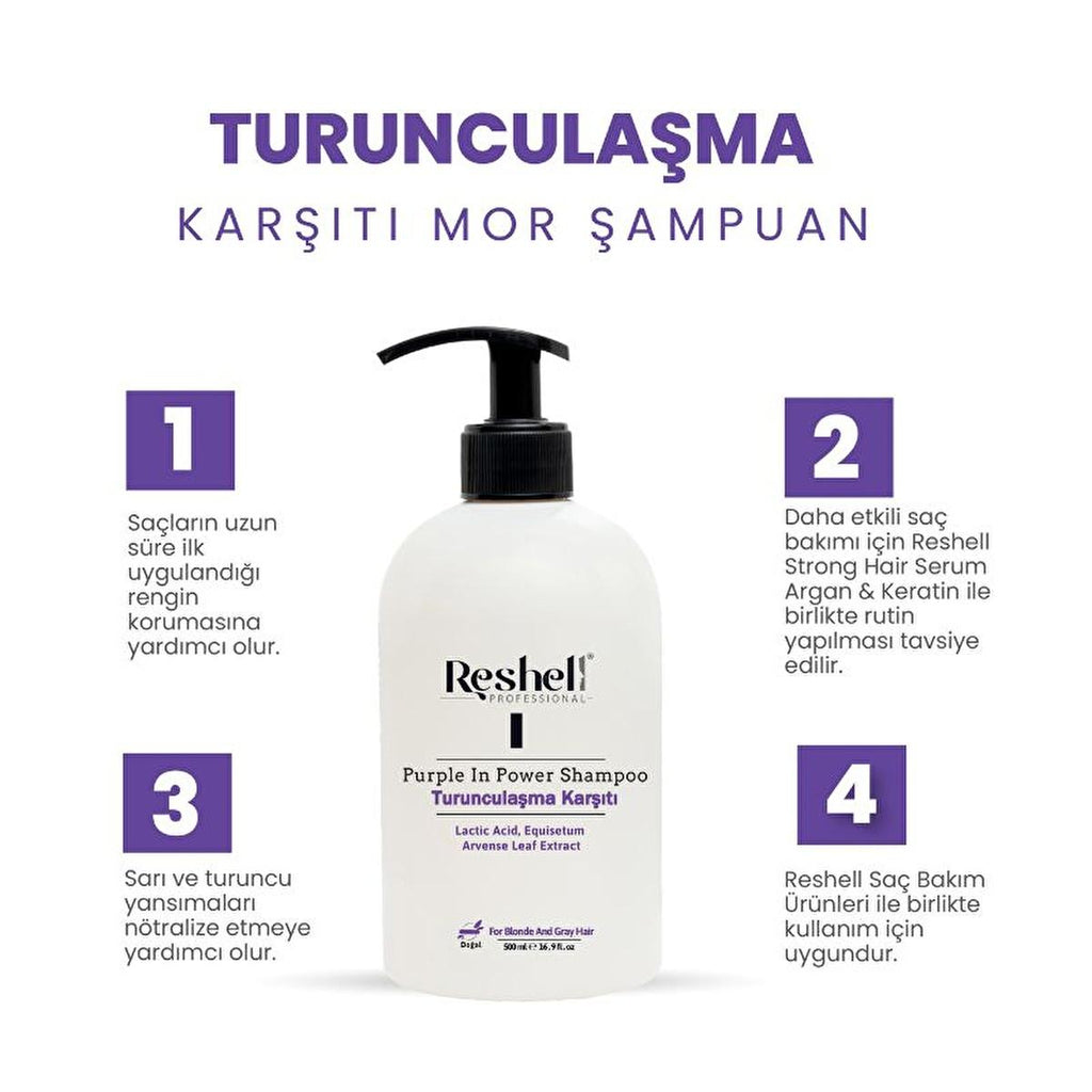 Reshell Purple In Power Anti-Brass Purple Shampoo: Neutralize Orange Tones for Blonde, Grey & Highlighted Hair (500ml)