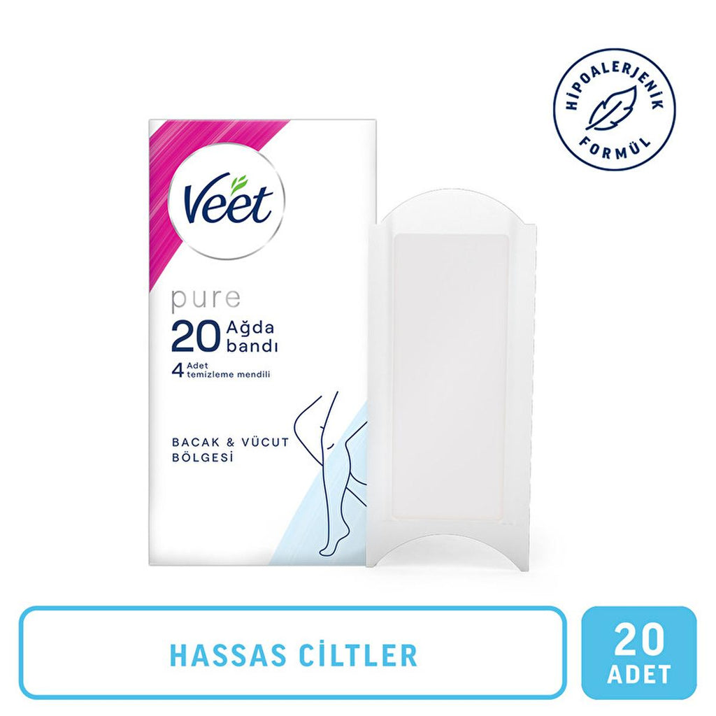 Veet Pure Wax Strips for Sensitive Skin - Hypoallergenic, Easy-Gelwax Technology for Legs & Body Hair Removal